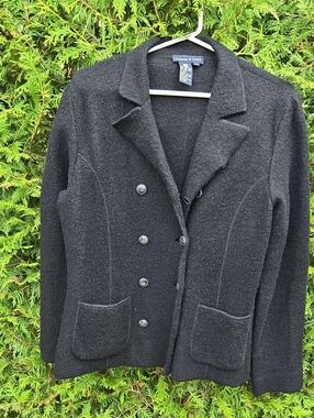 Tristan & Iseut . M. Charcoal Black Double-Breasted Wool-Blend Blazer